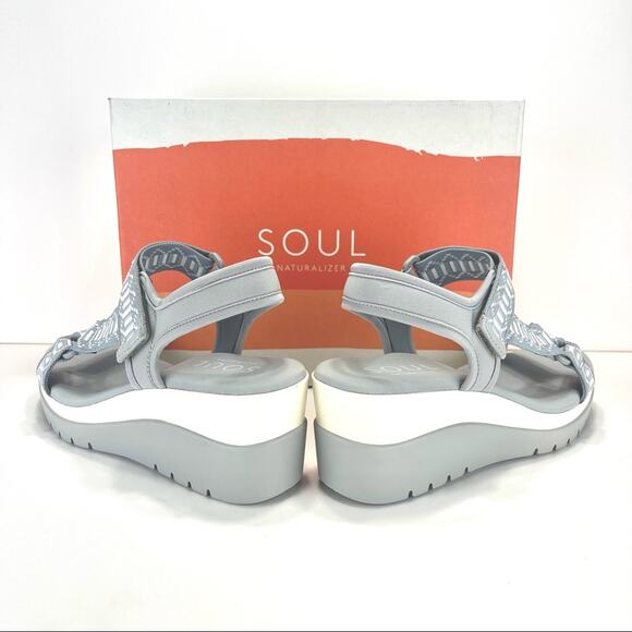 Soul Naturalizer Glitz Platform Wedge Sandal Size 9.5 Blue Calm/Gray Lightweight - Picture 12 of 16